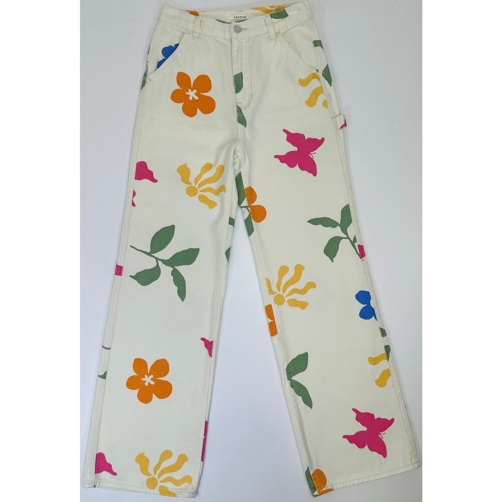 PacSun High Rise Wide Leg Carpenter Sz 27 Multicolor Floral & Butterfly Print